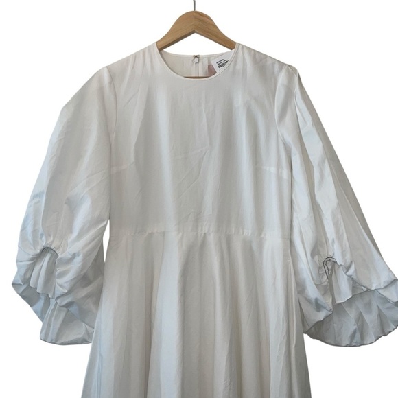 ROKSANDA White Cotton Poplin Midi Dress Puff Sleeve Boho Cottage US 10 UK 14 NWT - Picture 5 of 16